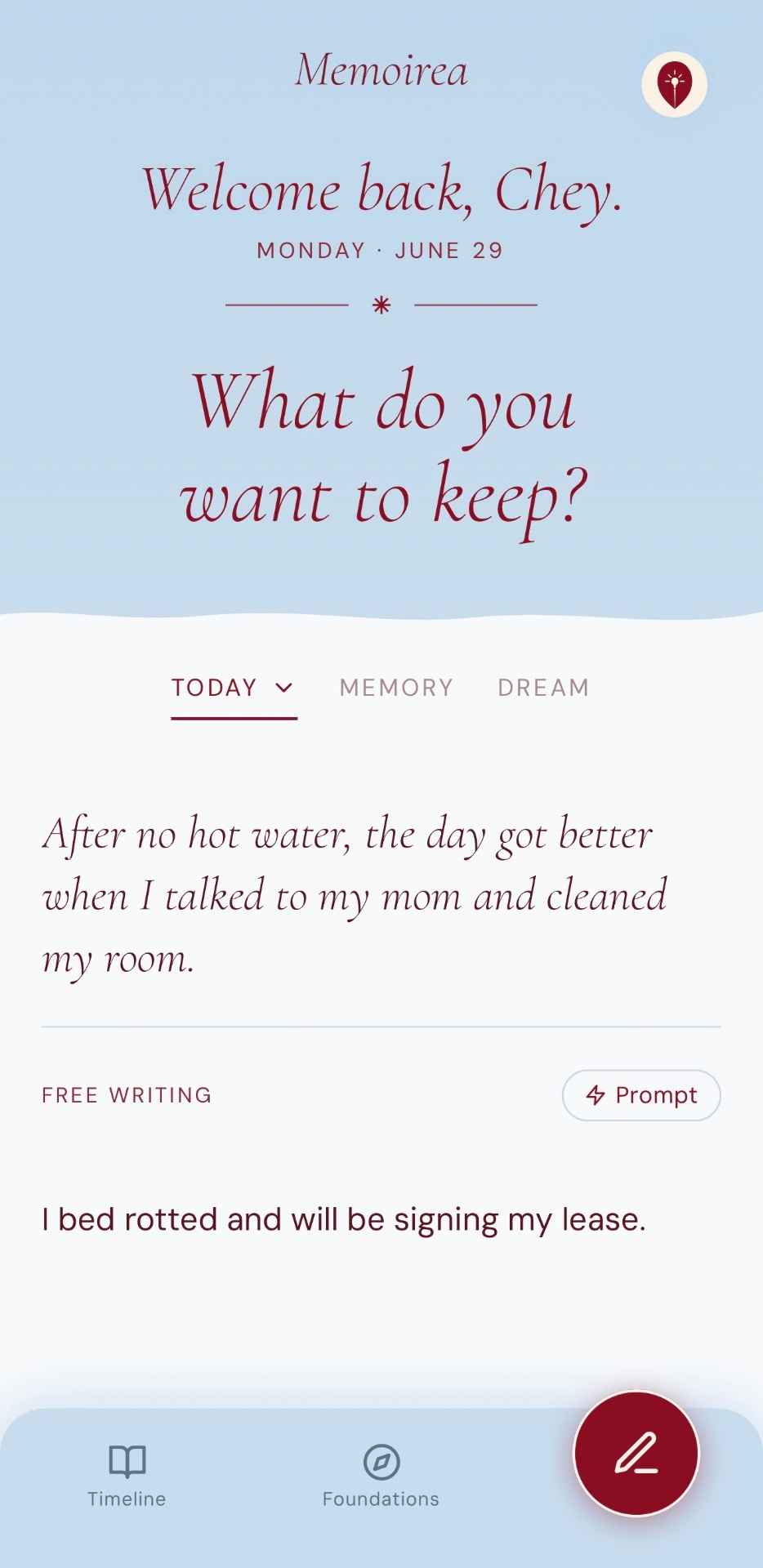 A finished entry, written in your own hand